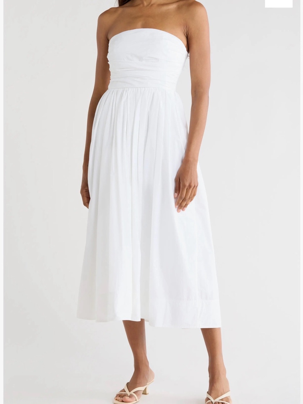 A.L.C. Size 6 Tate Dress - White Midi Dress with Ruched Bodice